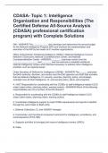 CDASA- Topic 1: Intelligence Organization and Responsibilities (The Certified Defense All-Source Analysis (CDASA) professional certification program) with Complete Solutions