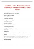 State Farm License - Homeowner and Auto policies Exam Questions With 100% Correct Answers