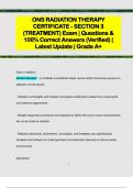 ONS RADIATION THERAPY  CERTIFICATE - SECTION 3  (TREATMENT) Exam | Questions &  100% Correct Answers (Verified) |  Latest Update | Grade A+