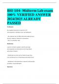 BEST REVIEW BIO 104- Midterm Lab exam 100% VERIFIED ANSWER  2024/2025 ALREADY  PASSED