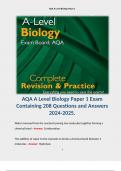 AQA A Level Biology Paper 1 Exam Containing 208 Questions and Answers 2024-2025.