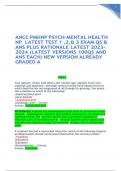 ANCC PMHNP PSYCH-MENTAL HEALTH NP LATEST TEST1,2,&3 EXAM QS& ANS PLUS RATIONALE LATEST 2023- 2024(LATEST VERSIONS 100 Q S AND ANSEACH)NEW VERSION ALREADY GRADED A+