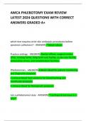 AMCA PHLEBOTOMY EXAM REVIEW LATEST 2024 QUESTIONS WITH CORRECT ANSWERS GRADED A+