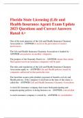 Florida State Licensing (Life and Health Insurance Agent) Exam Update 2023 Questions and Correct Answers Rated A+