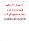WGU D115 patho- Unit 6 renal and urologic systems Exam Questions Solved 2024