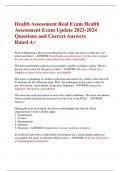 Health Assessment Real Exam Health Assessment Exam Update 2023-2024 Questions and Correct Answers Rated A+
