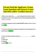 Private Pesticide Applicator License Exam Questions and Answers, Latest Updated 2024/2025 (100% Verified Answers) 