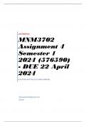 MNM3702 Assignment 4 Semester 1 2024 (576590) - DUE 22 April 2024
