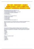 BIO 1201 - MORONEY - EXAM 1 SAMPLE/QUIZ 1 WITH COMPLETE CORRECT ANSWERS GRADED A 2024