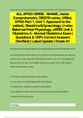 ALL APGO UWISE - SHANE, Uwise  Comprehensive, OBGYN uwise, UWise,  APGO Part 1, Unit 1: Approach to the  patient, Obsetrics&Gynecology, U-wise  Maternal-Fetal Physiology, uWISE Unit 2:  Obstetrics A - Normal Obstetrics Exam |  Questions & 100% Correct Ans