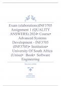Exam (elaborations) INF3705 Assignment 1 (QUALITY ANSWERS) 2024 •	Course •	Advanced Systems Development - INF3705 (INF3705) •	Institution •	University Of South Africa (Unisa) •	Book •	Software Engineering This document contains workings, explanations and 