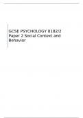 AQA  GCSE PSYCHOLOGY  Paper 2 Social Context and Behavior  MARK SCHEME FOR JUNE   2023   8182/2