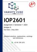 IOP2601 Assignment 3 (DETAILED ANSWERS) Semester 1 2024 - DISTINCTION GUARANTEED 