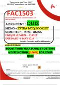 FAC1503 ASSIGNMENT 5 QUIZ MEMO - SEMESTER 1 - 2024 - UNISA - DUE : 9 MAY 2024 (INCLUDES EXTRA 530 PAGES EXTRA MCQ BOOKLET WITH ANSWERS - DISTINCTION GUARANTEED)