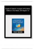 Kaplan & Sadock's Synopsis of Psychiatry Edition 12th Test Bank A+