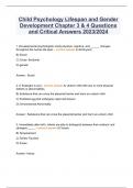Child Psychology Lifespan and Gender Development Chapter 3 & 4 Questions and Critical Answers 2023/2024