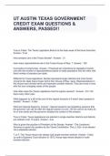 UT AUSTIN TEXAS GOVERNMENT CREDIT EXAM QUESTIONS & ANSWERS, PASSED!!