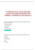 NUTRITION FINAL EXAM 2023/2024 LATEST UPDATED QUESTIONS AND CORRECT ANSWERS GUARANTEED A