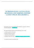 NUTRITION EXAM 1 ACTUAL EXAM QUESTIONS AND VERIFIED ANSWERS LATEST UPDATE 2024 GRADED A+