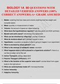 BIOLOGY 1A 80 QUESTIONS WITH DETAILED VERIFIED ANSWERS (100% CORRECT ANSWERS) A+ BIOLOGY 1A 80 QUESTIONS WITH DETAILED VERIFIED ANSWERS (100% CORRECT ANSWERS) A+ 