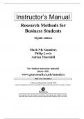 Instructor’s Manual Research Methods for Business Students Eighth edition Mark NK Saunders Philip Lewis Adrian Thornhill