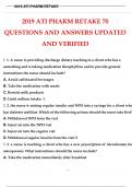 2019 ATI PHARM RETAKE 70 QUESTIONS AND ANSWERS UPDATED AND VERIFIED