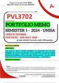 PVL3702 PORTFOLIO MEMO - MAY/JUNE 2024 - SEMESTER 1 - UNISA - DUE DATE :- 10th MAY 2024 (DETAILED ANSWERS WITH FOOTNOTES AND BIBLIOGRAPHY - DISTINCTION GUARANTEED!)
