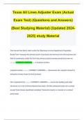 Texas All Lines Adjuster Exam (Actual Exam Test) (Questions and Answers) (Best Studying Material) (Updated 2024-2025) study Material