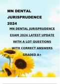 MN DENTAL JURISPRUDENCE EXAM 2024 LATEST UPDATE WITH A LOT QUESTIONS WITH CORRECT ANSWERS GRADED A+