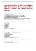Organizational Behavior Exam Latest Update  2024 Organizational Behavior Actual Exam  Update Questions and Correct Answers  Rated A+