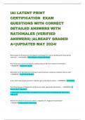 IAI LATENT PRINT  CERTIFICATION EXAM  QUESTIONS WITH CORRECT  DETAILED ANSWERS WITH  RATIONALES (VERIFIED  ANSWERS) |ALREADY GRADED  A+||UPDATED MAY 2024!