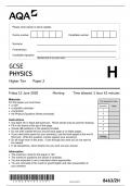 8463-2H-QP-Physics-G- with 100% Correct Answers | Verified | Latest Update 2024