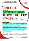 CPR3701 PORTFOLIO MEMO - MAY/JUNE 2024 - SEMESTER 1 - UNISA - DUE DATE :- 18 MAY 2024 (DETAILED ANSWERS WITH FOOTNOTES AND BIBLIOGRAPHY - DISTINCTION GUARANTEED!) 