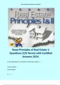 Texas Principles of Real Estate 1: Questions (120 Terms) with Certified Answers 2024.