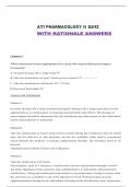 ATI PHARMACOLOGY II QUIZ   WITH RATIONALE ANSWERS