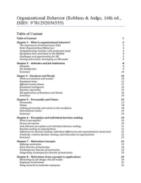 Organizational Behavior - Robbins & Judge (16th edition) - Ch. 1, 3, 4, 5, 6, 7 & 8