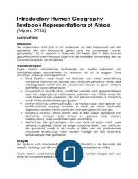 Samenvatting: Myers, G.A. (2001). Introductory Human Geography Textbook Representations of Africa, The Professional Geographer, 53: 4, 522 — 532