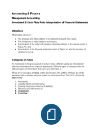 Investment & Cash Flow Ratio Analysis & Interpretation of Financial Statements - Detailed Lecture Notes