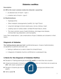description, diagnosis and classification of diabetes 