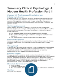 Summary Clinical Psychology: A modern health profession by Linden, Hewitt Ch 10, 11, 12, 15