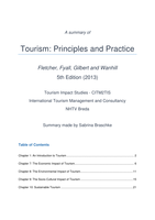 Tourism Principles and Practice - Summary of Chapters 1, 7, 8, 9, 10