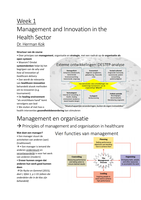 Samenvatting alle colleges   aantekeningen MST-25306 Management en innovatie in de gezondheidszorg