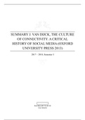 [SUMMARY] J. van Dijck, The Culture of Connectivity. A Critical History of Social Media (Oxford University Press 2013)