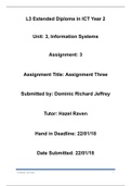 Unit 3 Information Systems Assignment 3 Report; Pass, Merit, Distinction Achieved