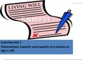 Unit 3 - Testamentary capacity and capacity of witness to sign a will.