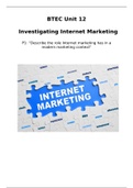 BTEC Unit 12: P1 Describe the role Internet marketing has in a modern marketing context