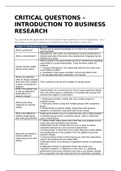 Critical Review Questions - Course: Introduction to Business Research (W. Trochim - Research Methods) - Grade: 7.8