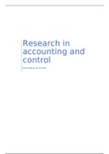 Samenvatting Research in Accounting and Control