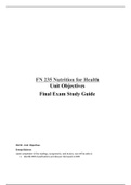 Nutrition for Health- FN235 Full Semester Outline Study Guides & Notes Including Final Exam - Graded A - SEMO - Nutrition, Dietetics, Food Science