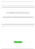 ATI Leadership Exam ( 8 Versions )/ ATI_Leadership_Proctored_Exam, More than 600 Question Answers, Secure bettergrades, Already best Review document.